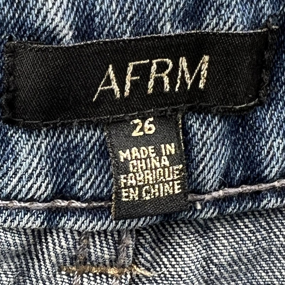 AFRM Revolve Boyfriend Destroyed High Rise Button Fly Blue Ripped Jeans Size 26 - Picture 9 of 11